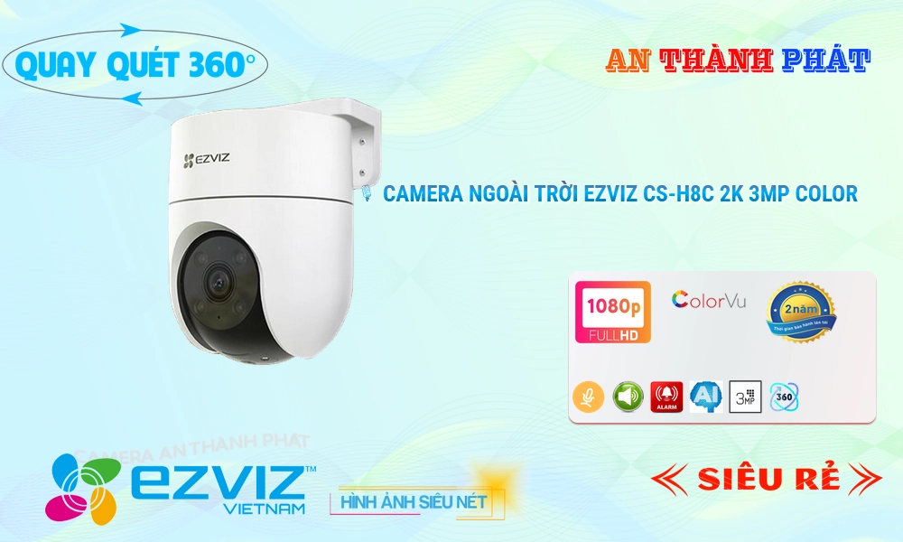 Wifi Ezviz CS-H8C 2K 3MP Color Hình Ảnh Đẹp