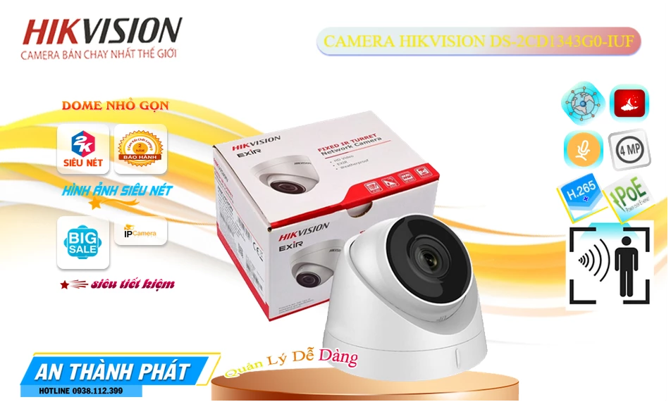DS-2CD1343G0-IUF sắc nét Hikvision