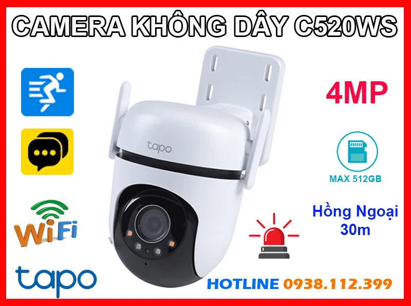 Camera Wifi Ngoài Trời Tapo C520WS (4MP), camera quan sát Tapo C520WS, camera không dây Tapo C520WS, Tapo C520WS, lắp đặt camera Tapo C520WS, lắp camera Tapo C520WS giá rẻ, camera Tapo C520WS chính hãng, C520WS, camera ngoài trời C520WS, camera quay xoay C520WS,